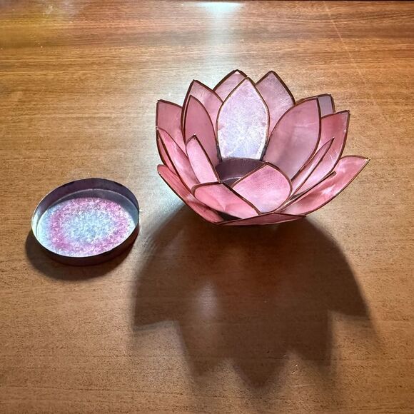 Light Pink Capiz Shell Lotus Flower Small Tealight Candle Holder - Picture 3 of 3